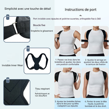 einture de correction du dos de compression de la colonne vertébrale respirante anti-bossu convient à la plupart des gens noir